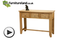 Watch Dovedale Solid Oak 3 Drawer Console / Hallway Table video