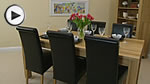 Watch Oakdale Solid Oak 6ft x 3ft Dining Set + 6 Black Scroll Back Leather Chairs video