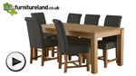 Watch Oakdale Solid Oak 6ft x 3ft Dining Table + 6 Black Braced Scroll Back Chairs video