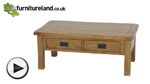 Watch Rustic Solid Oak 4 Drawer Coffee Table video