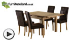 Watch 3ft x 3ft Solid Oak Extending Dining Table + 4 Brown Leather Chairs (Seats Up To 6 People Extended) video