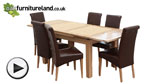 Watch 4ft 7" x 3ft Solid Oak Extending Dining Table + 6 Brown Leather Scroll Back Chairs video