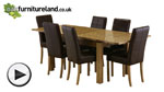 Watch 4ft 7" x 3ft Solid Oak Extending Dining Table + 6 Brown Leather Stitch Back Chairs video