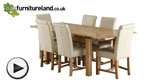Watch 4ft 7" x 3ft Solid Oak Extending Dining Table + 6 Cream Leather Braced Scroll Back Chairs video