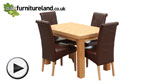 Watch Chunky 4ft x 2ft 6" Solid Oak Dining Table + 4 Brown Scroll Back Leather Chairs video