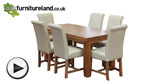 Watch Chunky 5ft x 2ft 6" Solid Oak Dining Table + 6 Braced Cream Scroll Back Leather Chairs video