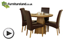 Watch Solid Oak Round Dining Table with Pyramid Base + 4 Brown Leather Chairs video