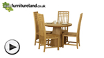 Watch Solid Oak Round Dining Table with Pyramid Base + 4 Solid Oak Lattice Back Dining Chair video