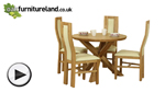 Watch Solid Oak Round Dining Table with Crossed Legs + 4 Cream Curve Back Chairs video