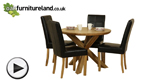 Watch Solid Oak Round Dining Table with Crossed Legs + 4 Black Stitch Back Chairs video
