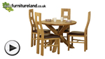 Watch Solid Oak Round Dining Table with Crossed Legs + 4 Brown Wave Back Chairs video