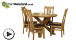 Watch Solid Oak Round Dining Table with Crossed Legs + 4 Arched Back Solid Oak Dining Chairs video